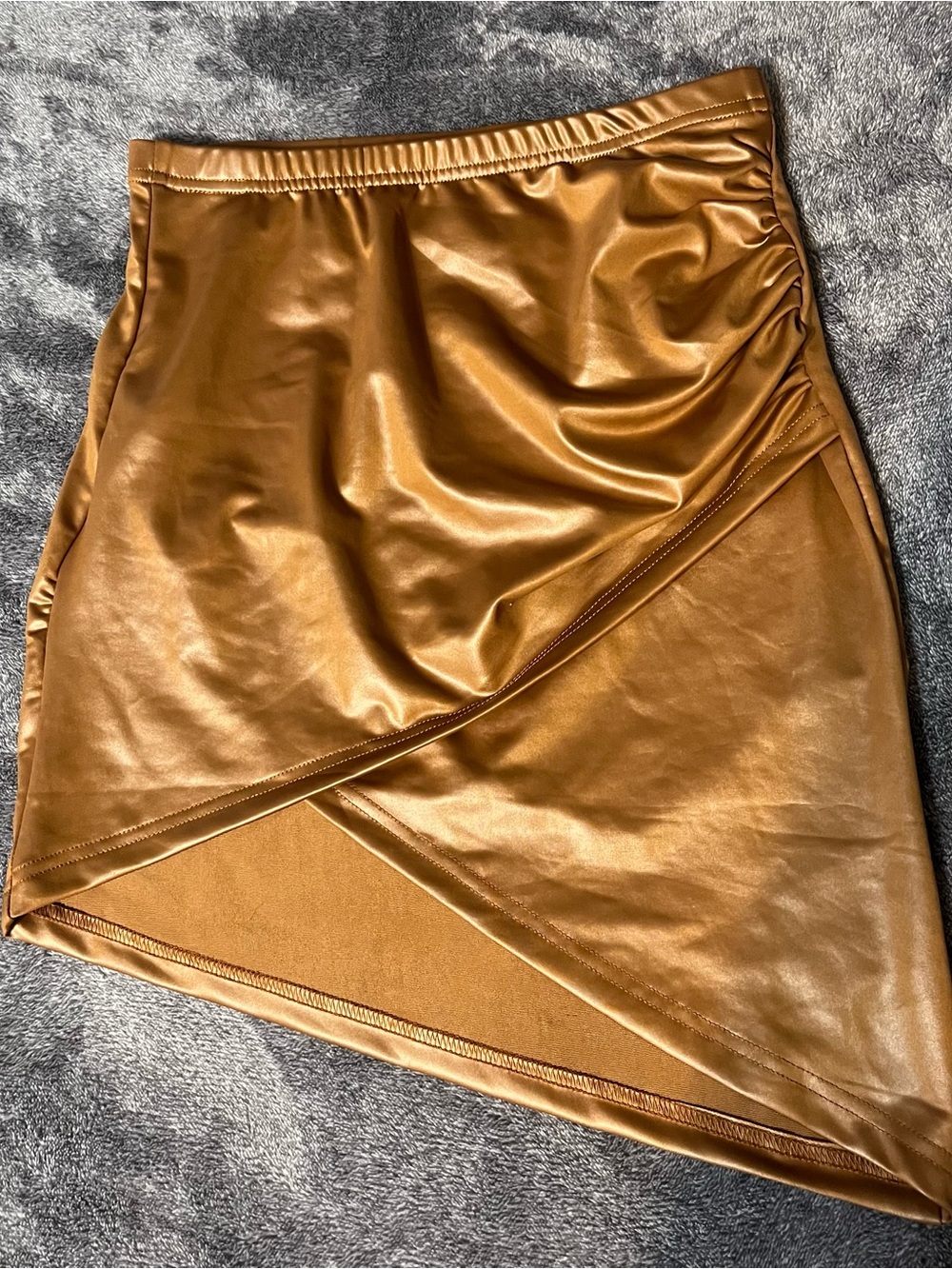 SHEIN Tan Asymmetrical Faux Leather Mini Skirt